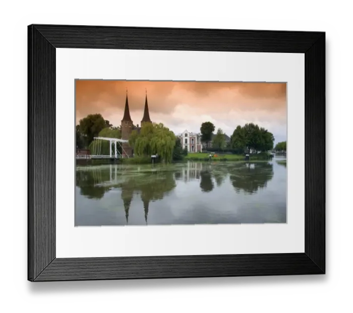 Framed Print : The Eastern Gate and centre along a canal in the city of Delft in the province of South Holland Framed Print : The Eastern Gate and centre along a canal in the city of Delft in the province of South Holland