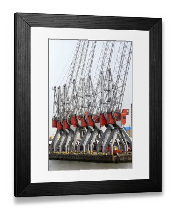 Framed Print : Cranes used for loading and unloading containers at the Port of Rotterdam, Netherlands
