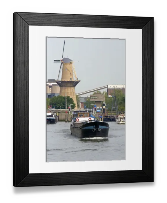 Framed Print : Old windmill and boats in the harbor at Rotterdam, Netherlands Framed Print : Old windmill and boats in the harbor at Rotterdam, Netherlands