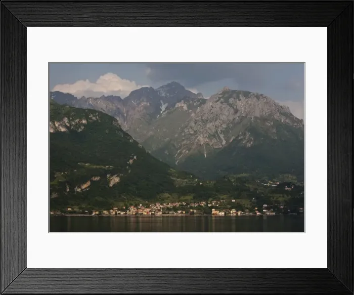 Framed Print : ITALY, Lecco Province, Lierna. Town and mountains of the Grigne Regional Park