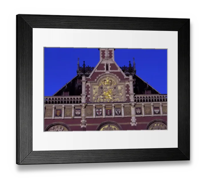 Framed Print : EU, Netherlands, Amsterdam. Central Station, red brick building with ornate gold Framed Print : EU, Netherlands, Amsterdam. Central Station, red brick building with ornate gold