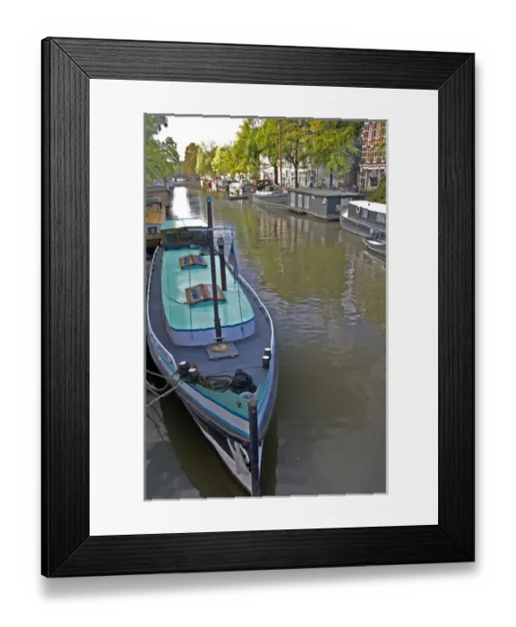 Framed Print : Colorful houseboats line an Amsterdam canal Framed Print : Colorful houseboats line an Amsterdam canal