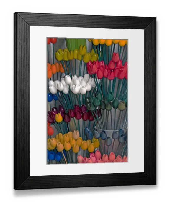 Framed Print : A colorful variety of Holland souvenir wooden tulips at the Bloemenmarket Framed Print : A colorful variety of Holland souvenir wooden tulips at the Bloemenmarket