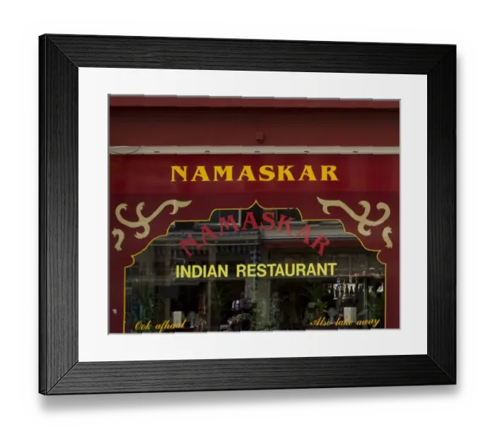 Framed Print : The window of an Indian Restaurant in Amsterdam, Namaskar Framed Print : The window of an Indian Restaurant in Amsterdam, Namaskar