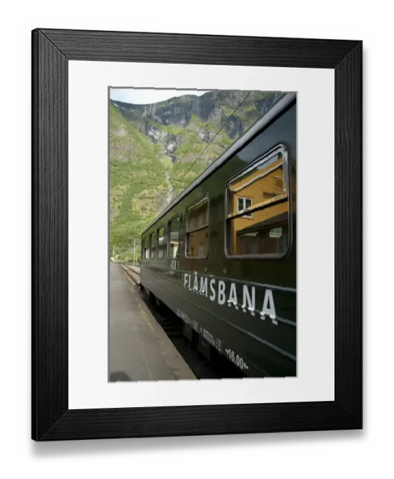 Framed Print : Norway, Flam. Flam Railway (aka Flamsbana) scenic electric tourist train, Flam station Framed Print : Norway, Flam. Flam Railway (aka Flamsbana) scenic electric tourist train, Flam station