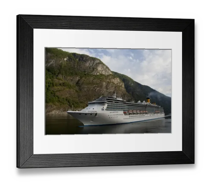 Framed Print : Norway, Sogne Fjord (aka Sognefjord), the longest fjord in the world. Cruise ship
