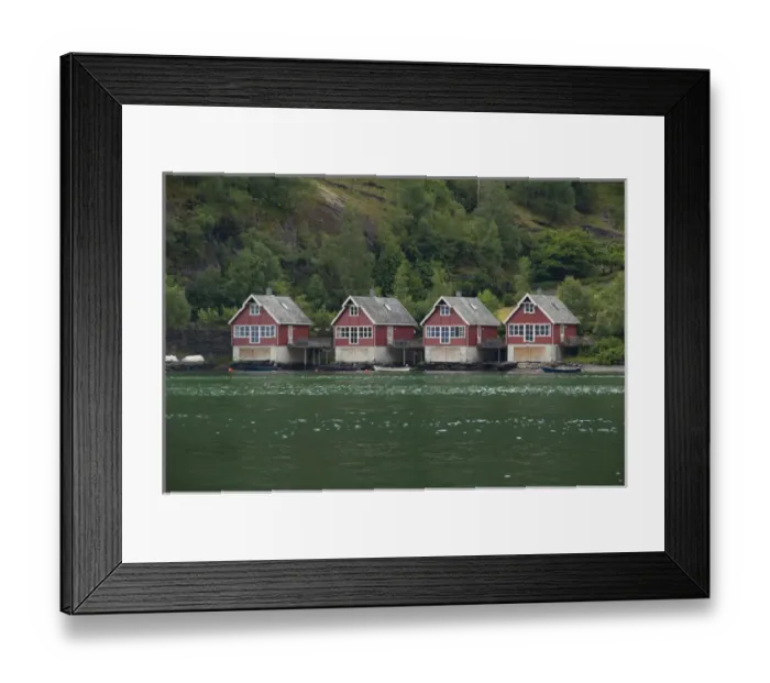Framed Print : Norway, Flam (aka Flaam). Typical Norwegian boat houses