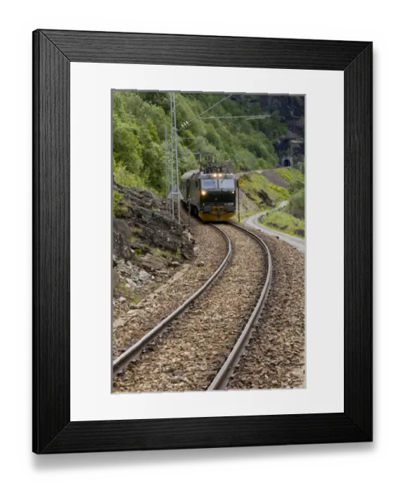 Framed Print : Norway, Flam. Flam Railway (aka Flamsbana) scenic electric tourist train, Blomheller