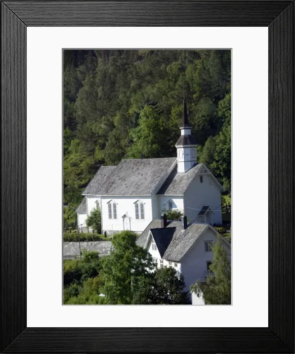 Framed Print : Norway, Hellesylt. Sunnyleven Church of Hellesylt, c. 1859