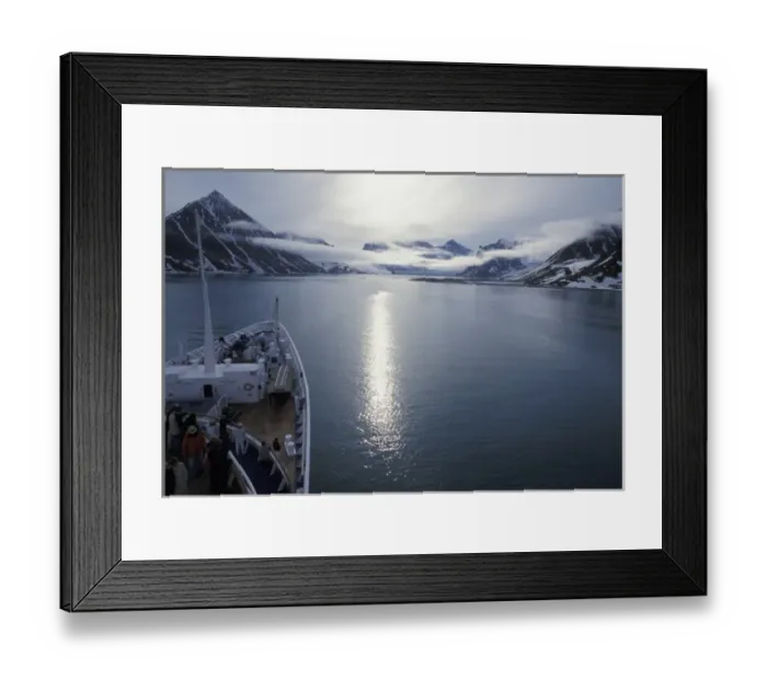 Framed Print : Europe, Norway, Svalbard. Vessel approaching Magdalena Fjord
