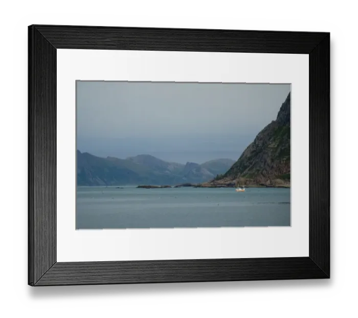 Framed Print : Europe, Norway, Vesteralen. Fishing boat heading out into the North Atlantic ocean