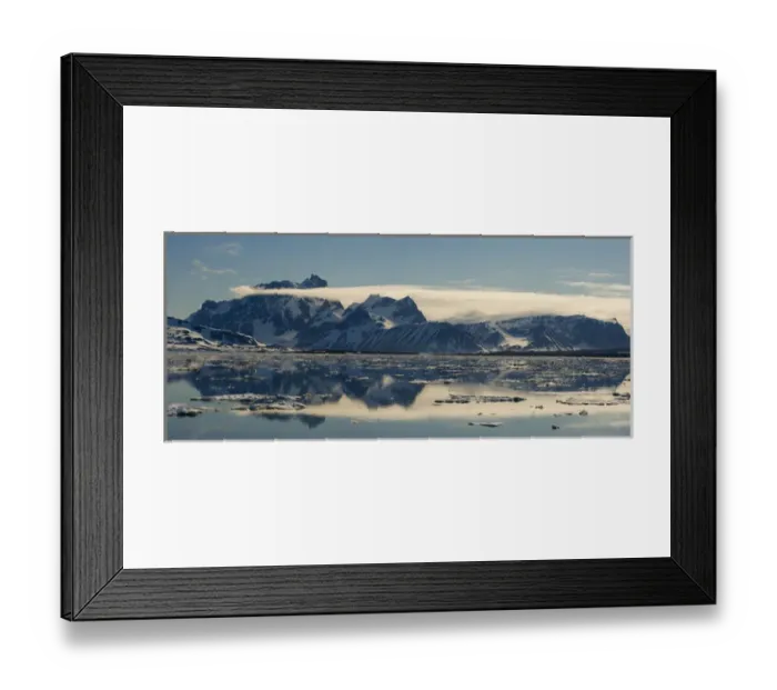 Framed Print : Mountain Range and clouds with Icebergs, Hornsund Fiord, on the western side of Framed Print : Mountain Range and clouds with Icebergs, Hornsund Fiord, on the western side of