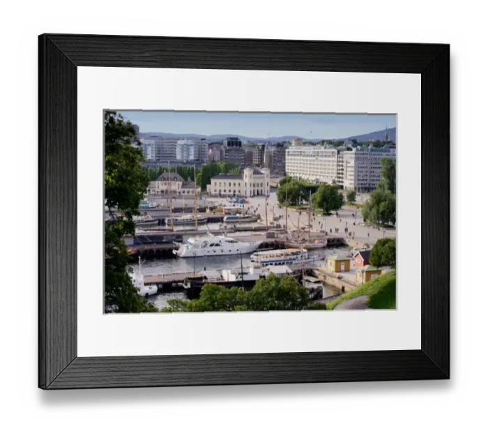 Framed Print : Norway, Oslo, Looking from the Akershus Fortress, Aker Brygge and City Pier area Framed Print : Norway, Oslo, Looking from the Akershus Fortress, Aker Brygge and City Pier area
