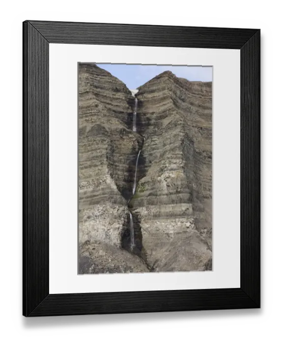 Framed Print : Norway, Svalbard, Edgeoya Island, Waterfall on steep cliffs of Kualpyntfjeller Mountain Framed Print : Norway, Svalbard, Edgeoya Island, Waterfall on steep cliffs of Kualpyntfjeller Mountain