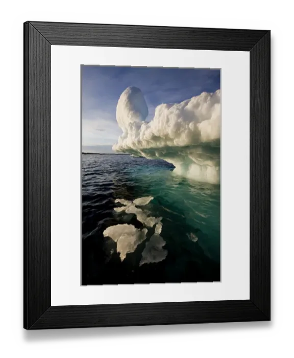 Framed Print : Norway, Svalbard, Langoya Island, Setting sun lights iceberg on summer evening
