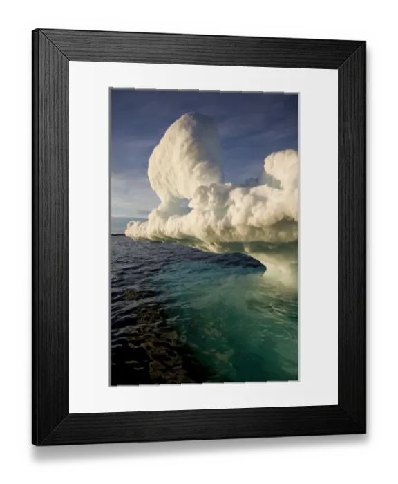 Framed Print : Norway, Svalbard, Langoya Island, Setting sun lights iceberg on summer evening