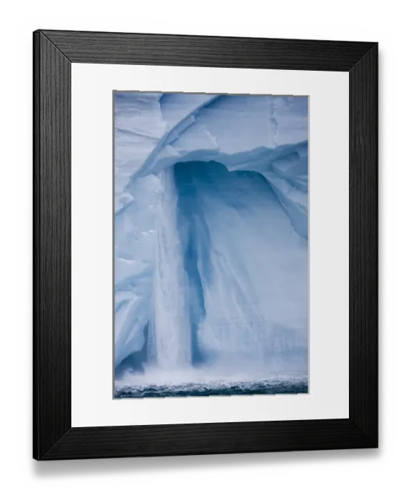 Framed Print : Norway, Svalbard, Nordaustlandet, Waterfall pours from ice face of Brasvellbreen