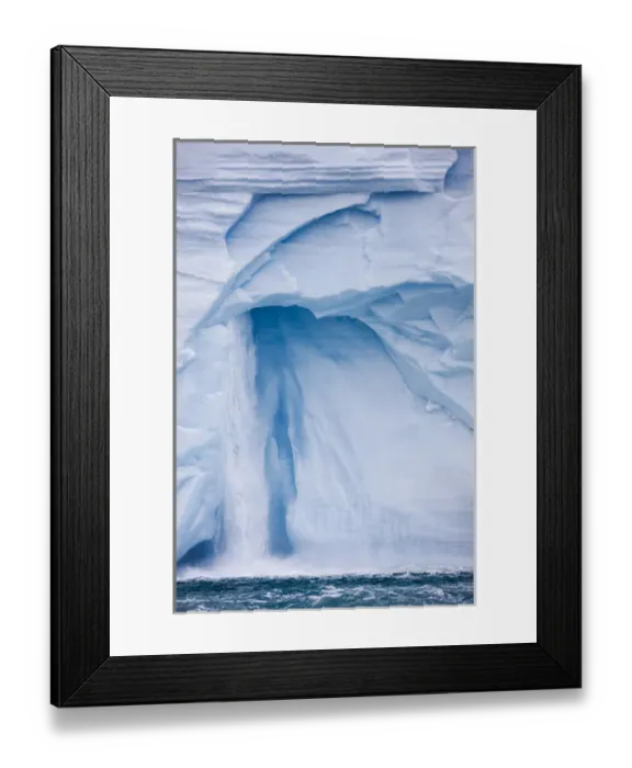 Framed Print : Norway, Svalbard, Nordaustlandet, Waterfall pours from ice face of Brasvellbreen Framed Print : Norway, Svalbard, Nordaustlandet, Waterfall pours from ice face of Brasvellbreen