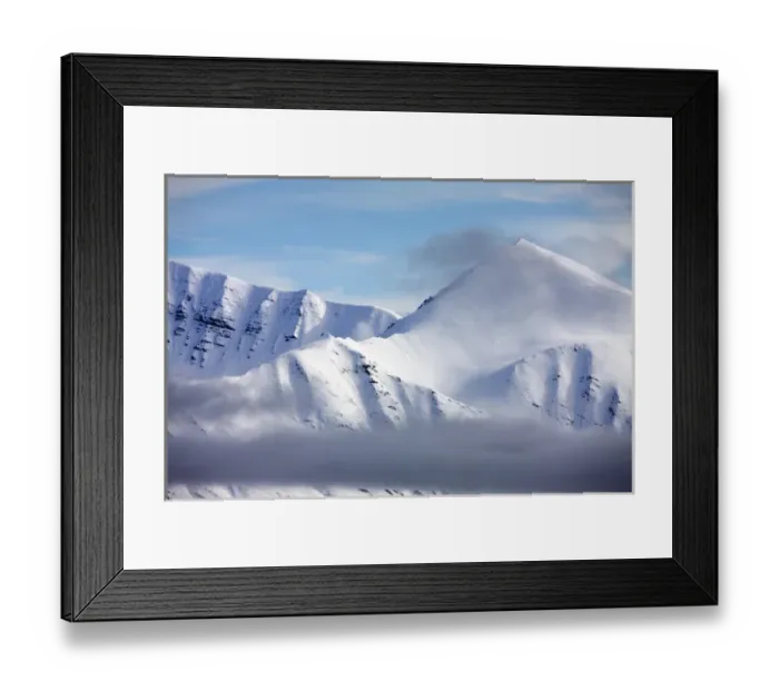 Framed Print : Norway, Svalbard, Spitsbergen Island, Clearing summer snow storm above mountain Framed Print : Norway, Svalbard, Spitsbergen Island, Clearing summer snow storm above mountain
