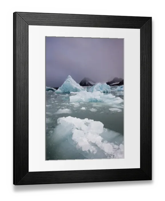 Framed Print : Norway, Svalbard, Spitsbergen Island, Deep blue icebergs floating near face of Sveabreen