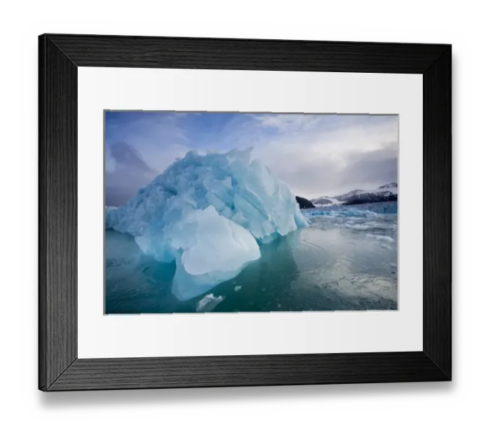 Framed Print : Norway, Svalbard, Spitsbergen Island, Deep blue icebergs floating near face of Sveabreen