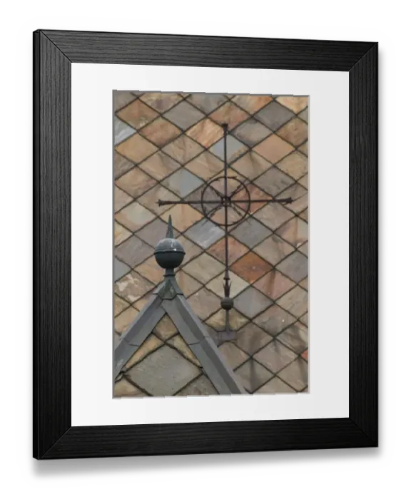 Framed Print : Iron cross on slate roof Laggen River river valley, Ringebu norway