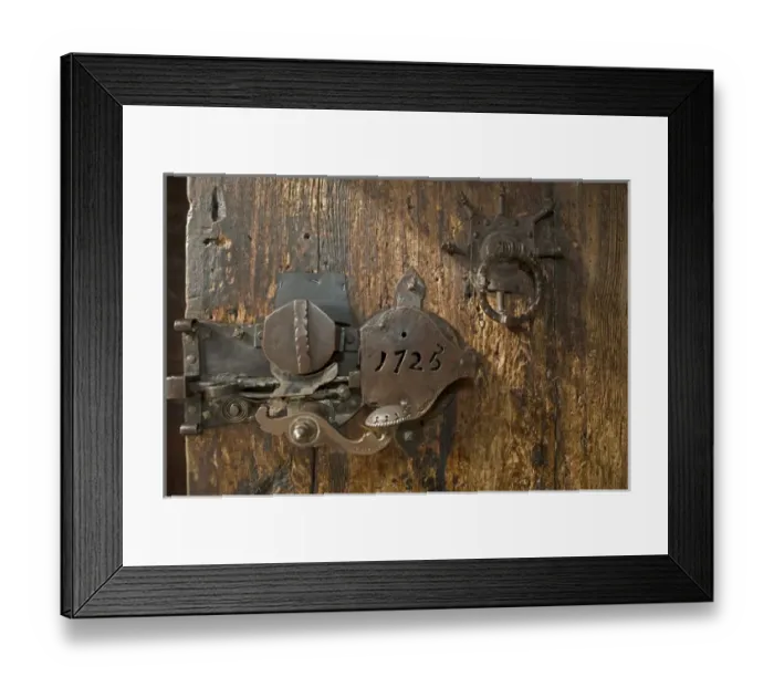 Framed Print : door lock vogo Stave Church Vagamo norway