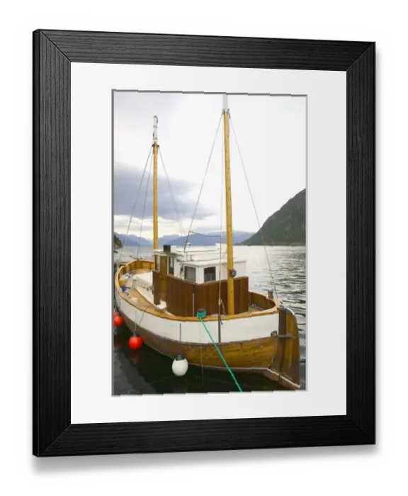 Framed Print : Boat Norwegian Sogne Fjord; Southern, Fjord, Norway