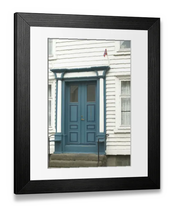 Framed Print : Norway, sokndal, flag and blue Door Framed Print : Norway, sokndal, flag and blue Door