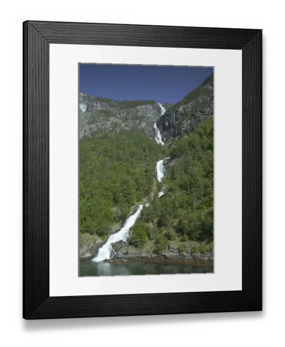 Framed Print : Fjord waterfall Aurland fjord / Naeroy Fjord between Flam and Gudvagan is situated Framed Print : Fjord waterfall Aurland fjord / Naeroy Fjord between Flam and Gudvagan is situated