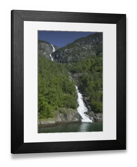 Framed Print : Fjord waterfall Aurland fjord / Naeroy Fjord between Flam and Gudvagan is situated Framed Print : Fjord waterfall Aurland fjord / Naeroy Fjord between Flam and Gudvagan is situated
