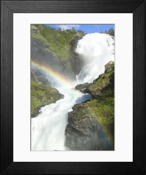 Framed Print : rainbow over KJpsfossen waterfall. The Flam Railway - an incredibel train journey
