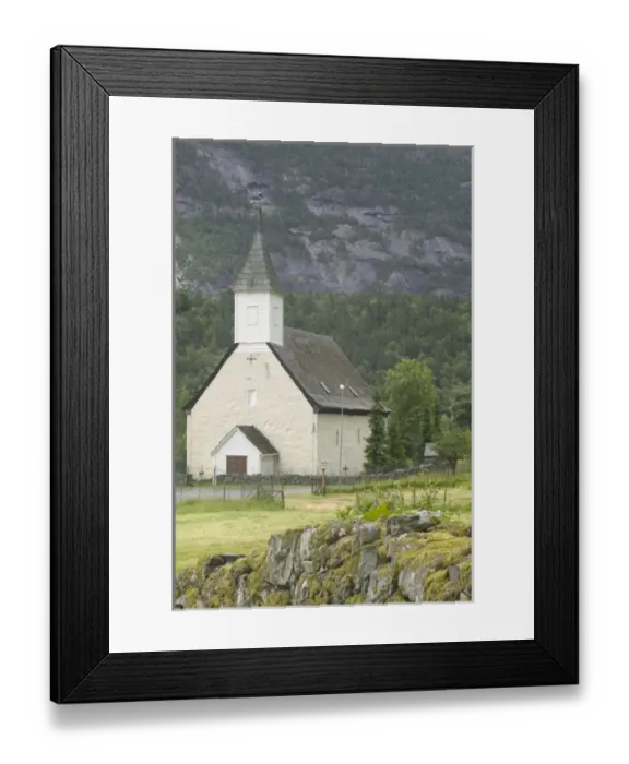 Framed Print : EidFjord church nesteld in the magnificant Eidfjord valley Framed Print : EidFjord church nesteld in the magnificant Eidfjord valley