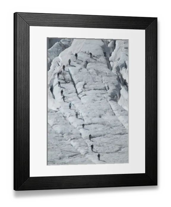 Framed Print : Glacier hikers wind through the blue ice crevices and over snow fields of Folgefonna Glacier Framed Print : Glacier hikers wind through the blue ice crevices and over snow fields of Folgefonna Glacier