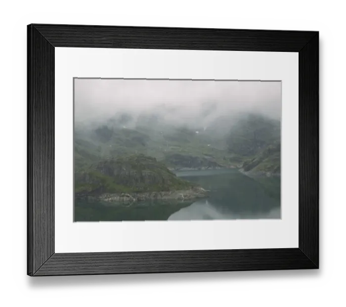 Framed Print : Morning mist rises above a receding glacial a lake below Folgfonna Glacier, above Framed Print : Morning mist rises above a receding glacial a lake below Folgfonna Glacier, above