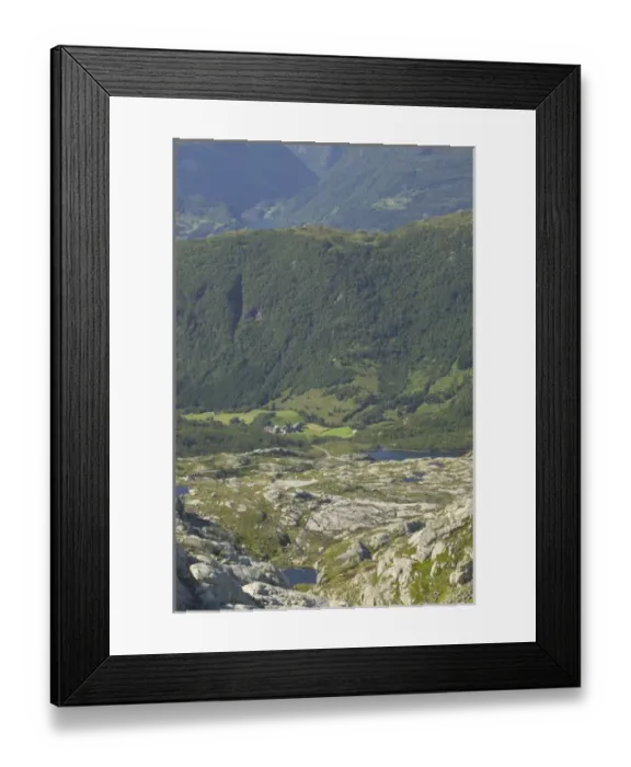 Framed Print : The steep and winding road to FOLGEFONNA GLACIER offers dramatic Vistas of fjords