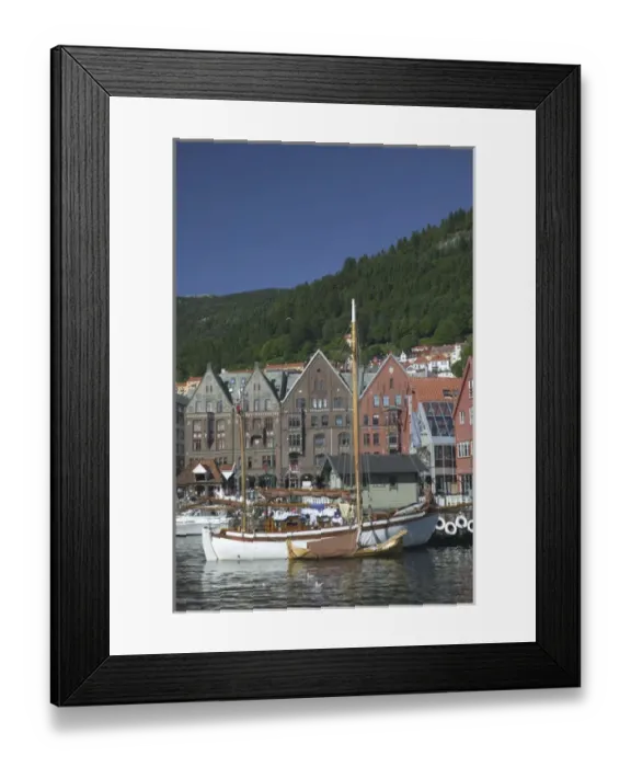Framed Print : In the back drop of Bryggens ancient buildings Bergens harbor offers tours Framed Print : In the back drop of Bryggens ancient buildings Bergens harbor offers tours