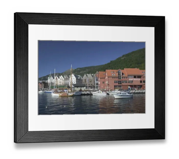 Framed Print : In the back drop of Bryggens ancient buildings Bergens harbor offers tours Framed Print : In the back drop of Bryggens ancient buildings Bergens harbor offers tours