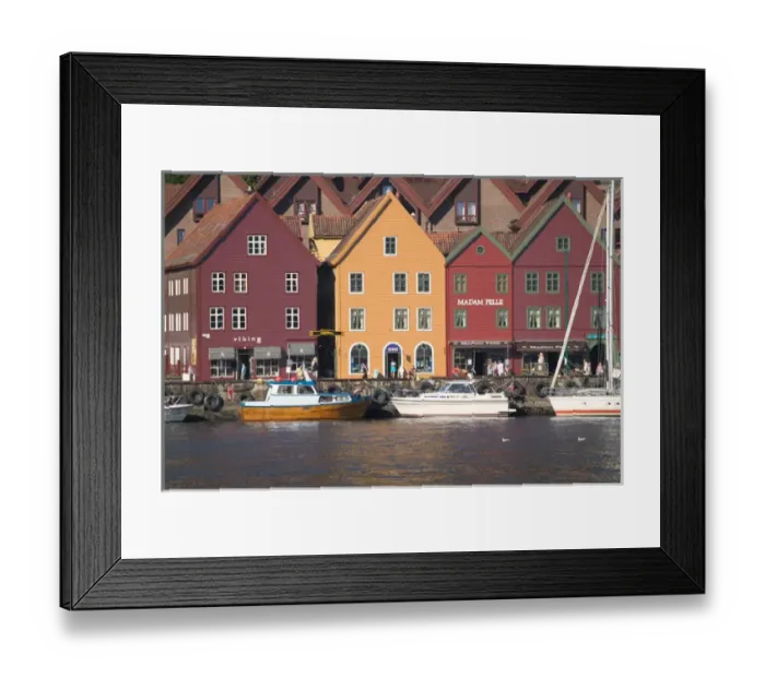 Framed Print : In the back drop of Bryggens ancient buildings Bergens harbor offers tours Framed Print : In the back drop of Bryggens ancient buildings Bergens harbor offers tours