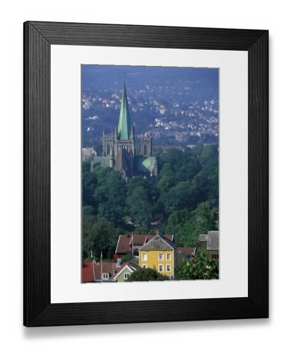 Framed Print : Norway, Trondheim. Nidaros Cathedral seen from above downtown Framed Print : Norway, Trondheim. Nidaros Cathedral seen from above downtown