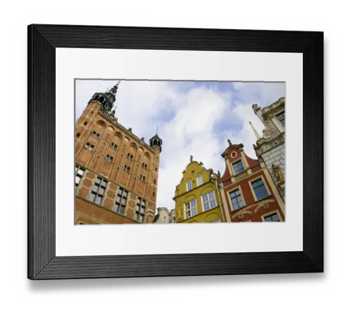 Framed Print : Europe, Poland, Gdansk. Town Hall and rooflines in Old Town. Credit as: Nancy & Steve