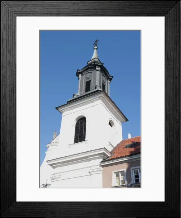 Framed Print : Steeple of church in Old Town for tourists Central Warsaw Poland Freta Street Framed Print : Steeple of church in Old Town for tourists Central Warsaw Poland Freta Street