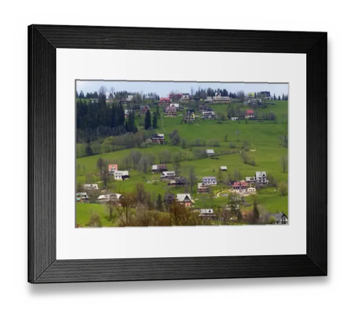 Framed Print : Zakopane nestled in the Tatra Mountains with farmlands, Poland