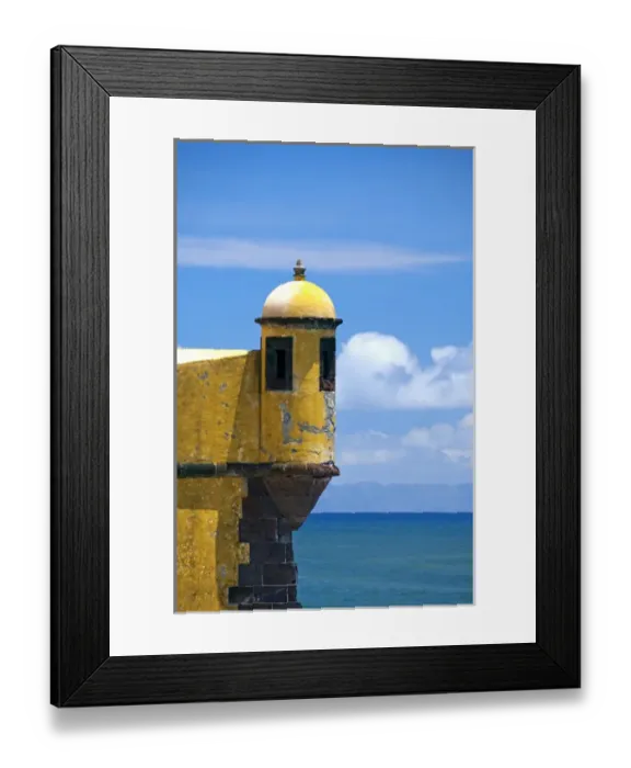 Framed Print : Portugal, Madeira Island, Funchal. Historic yellow Saint Tiago Fortress (aka Forte Framed Print : Portugal, Madeira Island, Funchal. Historic yellow Saint Tiago Fortress (aka Forte