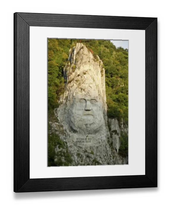 Framed Print : Romaina, Mehedinti, Orsova, along Danube River. Giant rock carving of King Decebal Framed Print : Romaina, Mehedinti, Orsova, along Danube River. Giant rock carving of King Decebal