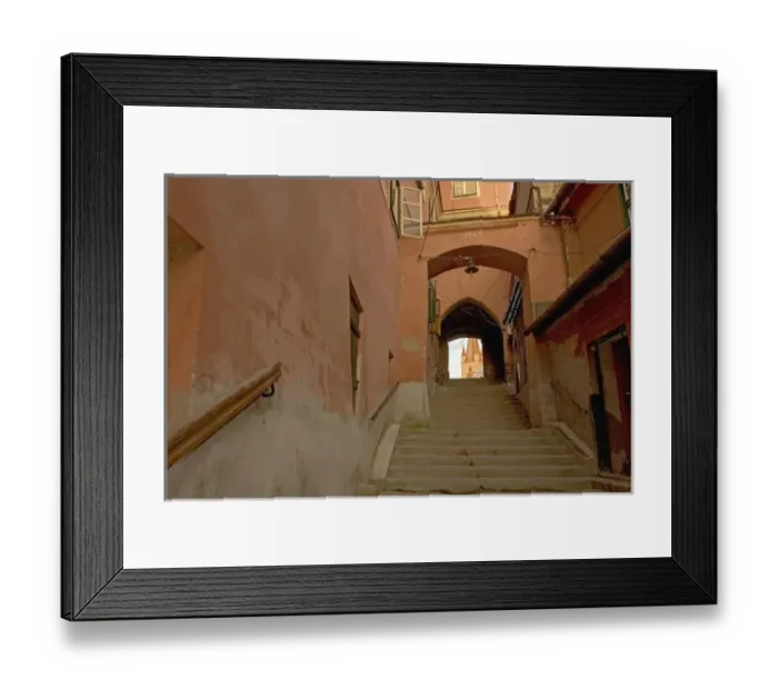 Framed Print : Romania, Sibiu, Walk Way to the Big Square of the medieval city, The foundation of