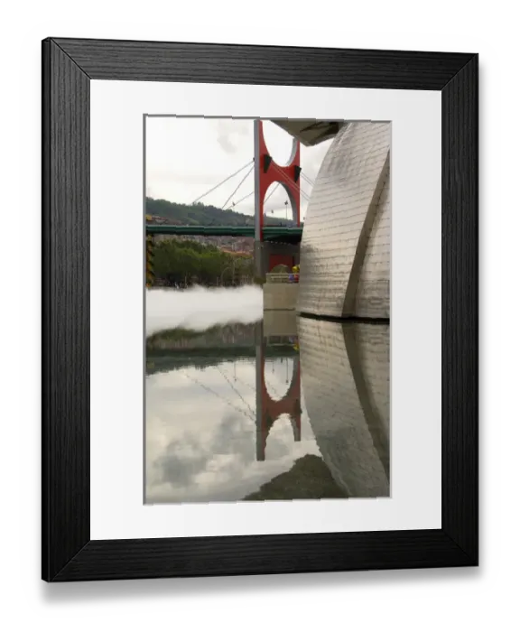 Framed Print : Spain, Bilbao. Guggenheim Museum with mist & bridge reflections Framed Print : Spain, Bilbao. Guggenheim Museum with mist & bridge reflections