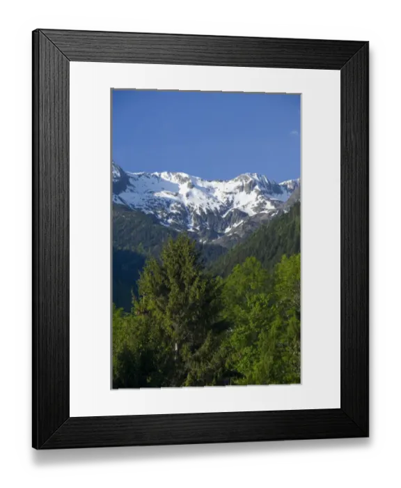 Framed Print : Spain, Catalonia, Aran Valley, Vielha. Snow capped Pyrenees Mountains