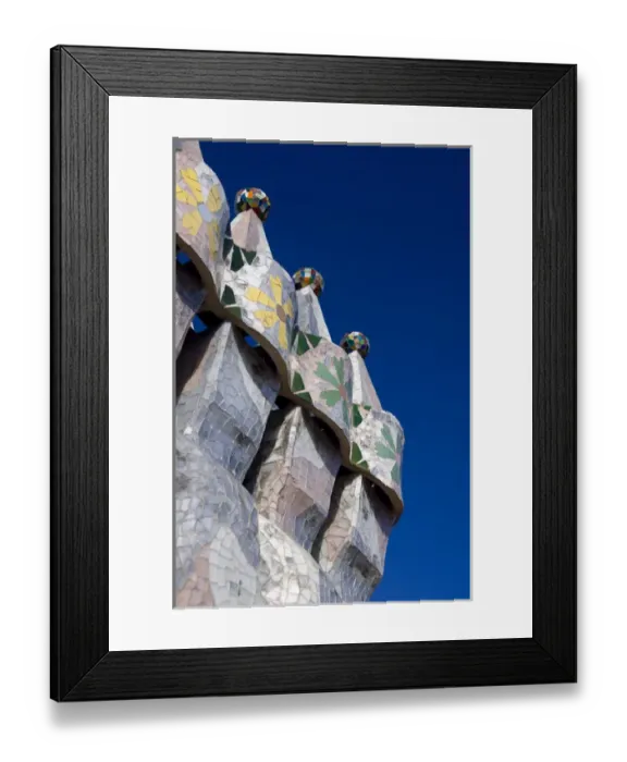 Framed Print : Spain, Catalonia, Barcelona. Casa Batllo (1906). Views of typical Gaudi chimney sturctures Framed Print : Spain, Catalonia, Barcelona. Casa Batllo (1906). Views of typical Gaudi chimney sturctures