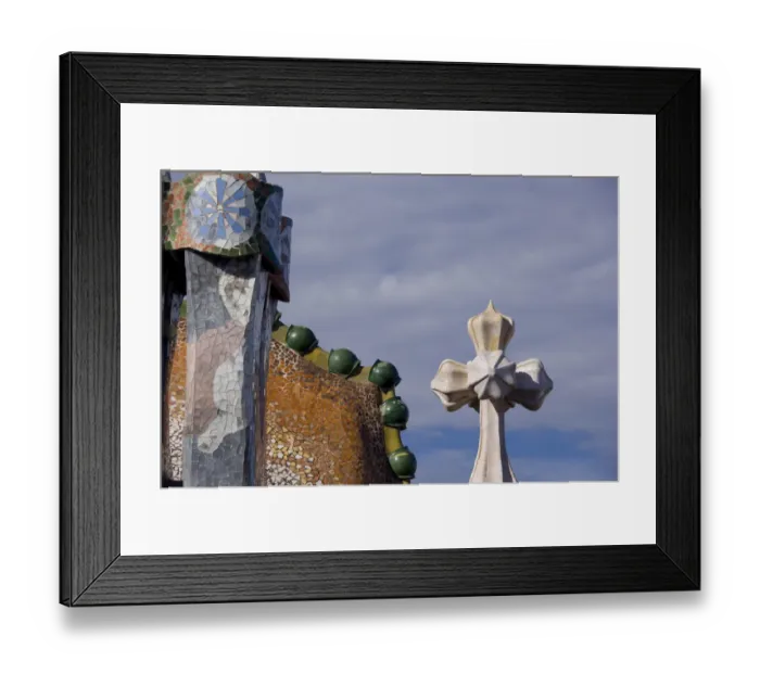 Framed Print : Spain, Catalonia, Barcelona. Casa Batllo (1906). Views of typical Gaudi chimney sturctures